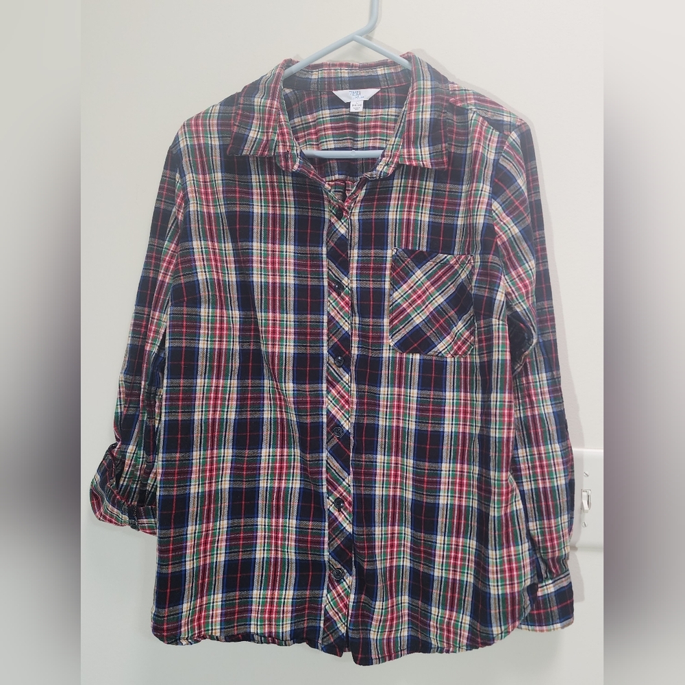 Boho Plaid Button-up Top Women's Size L (12-14)